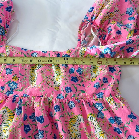 Lilly Pulitzer Puff Sleeve Pink Floral Leopard Dress Women’s 16 Fit & Flare - Picture 9 of 10